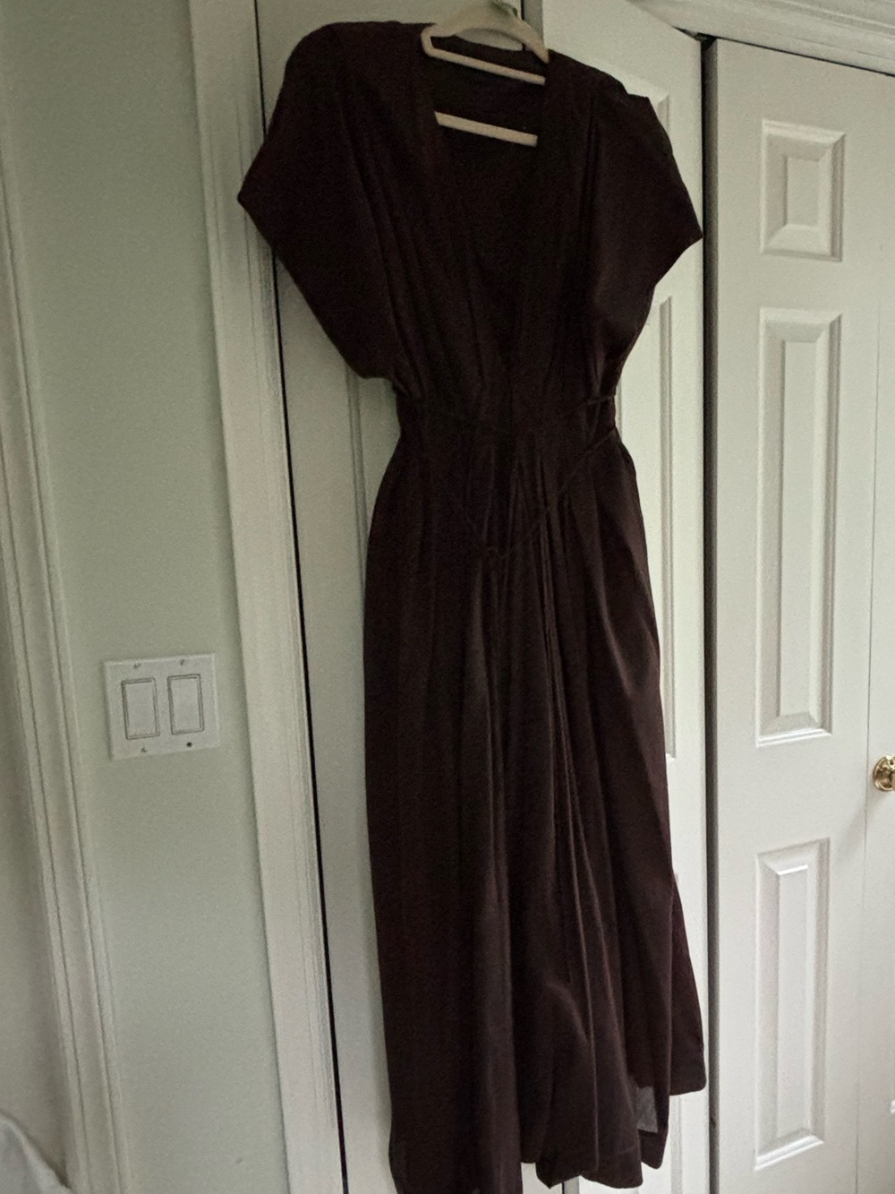 Zara Chocolate Brown Maxi Dress with Drawstring Waist